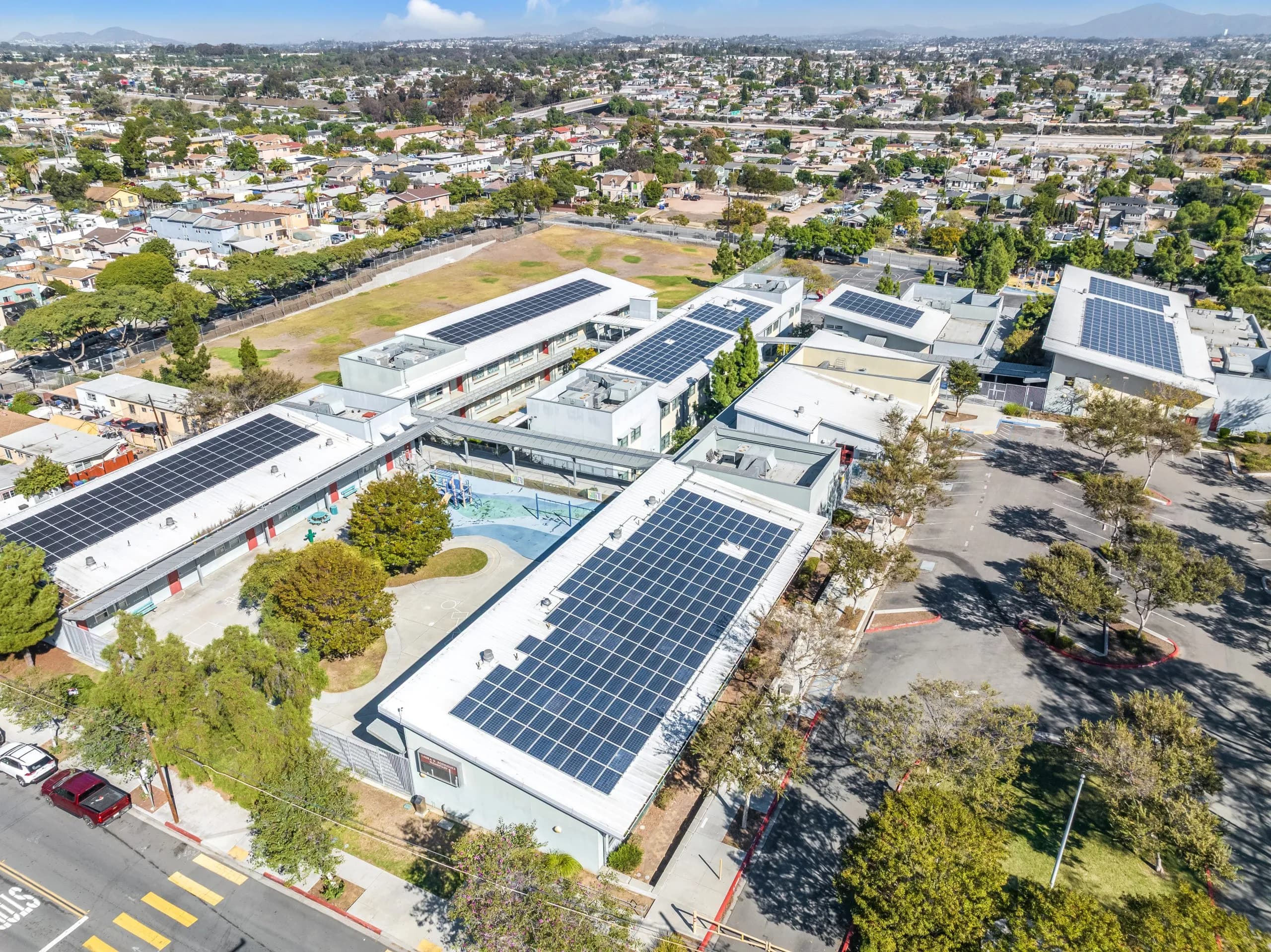 Modern home with rooftop solar panels