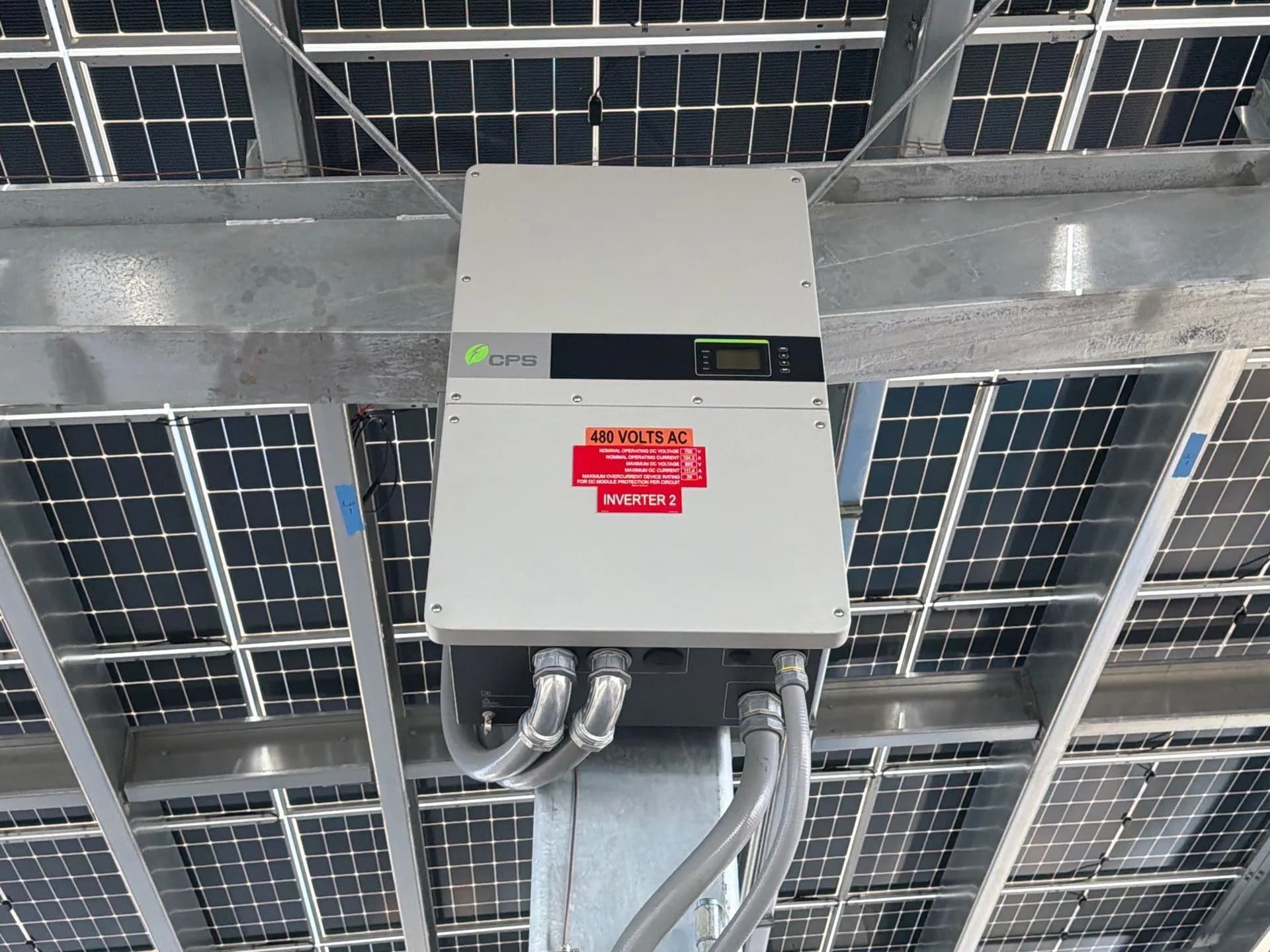 Solar panels on a commercial building roof