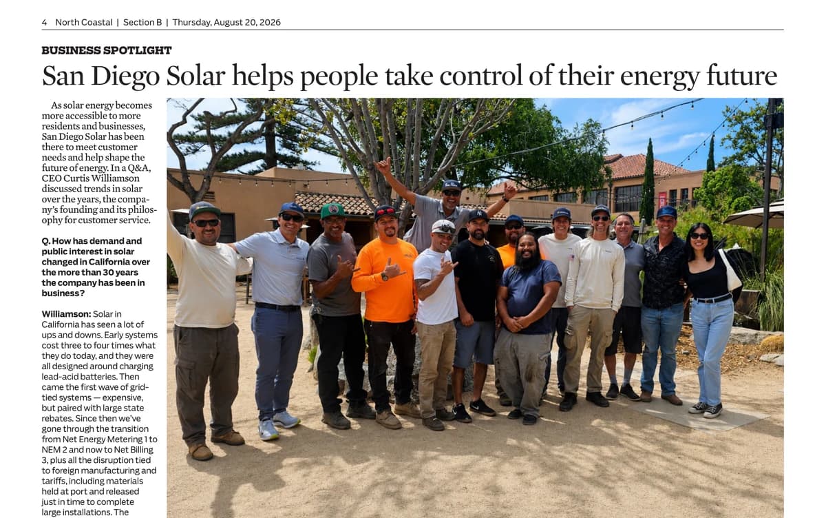 North Coast Business Spotlight feature on San Diego Solar