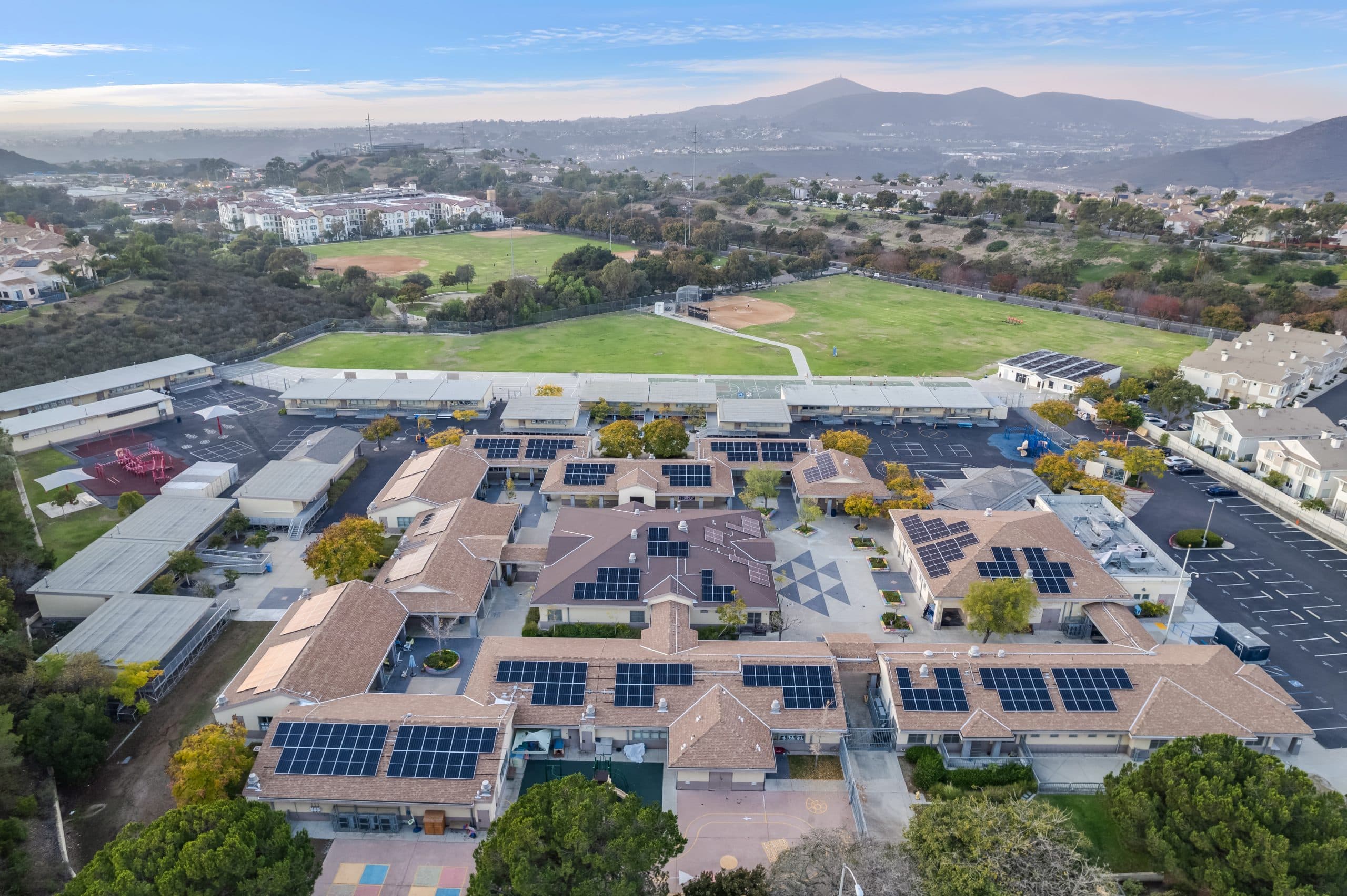 Aerial view of the Dingeman Elementary School solar installation