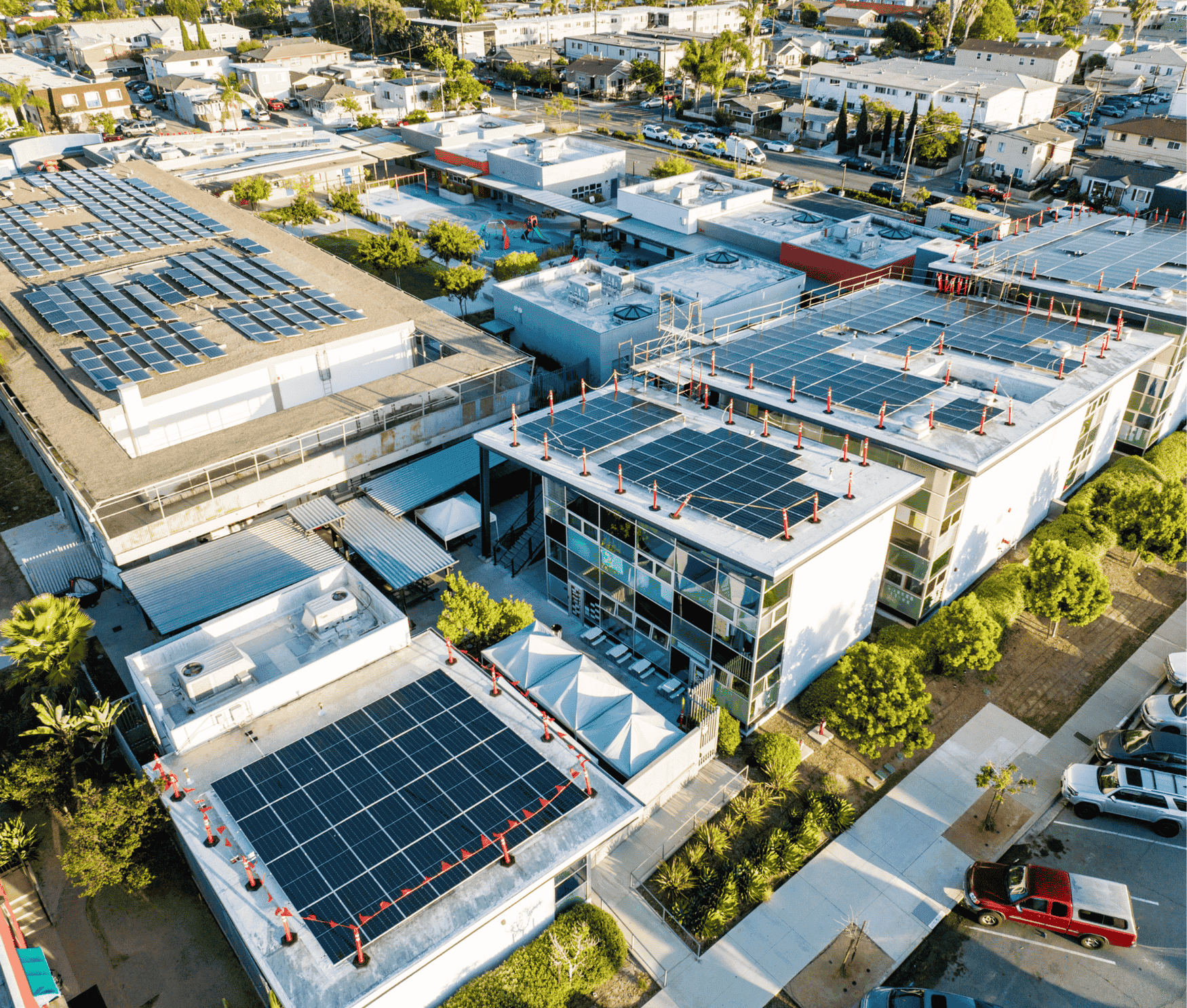 Aerial view of the John Adams Elementary School solar installation