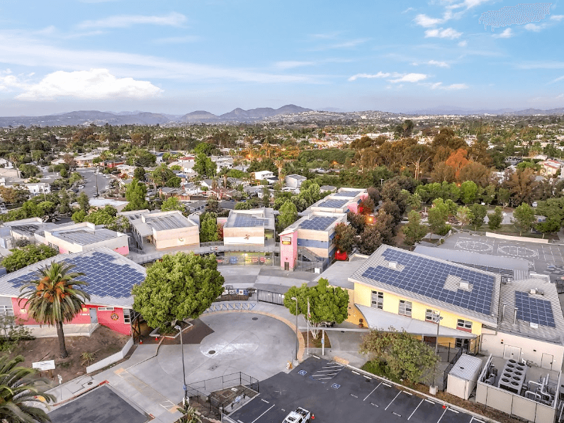 Aerial view of the Normal Heights Elementary School solar installation