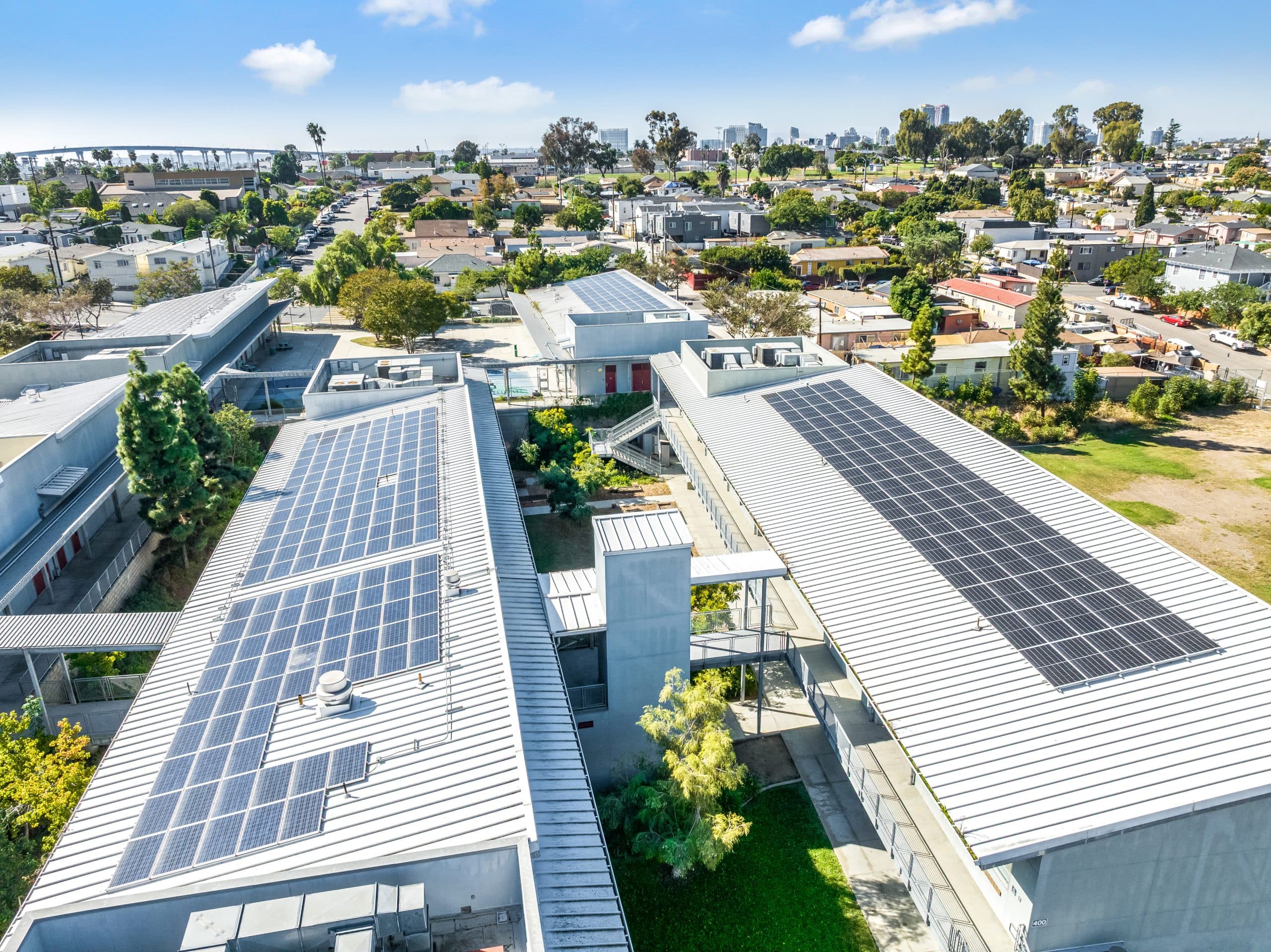 Aerial view of the Rodriguez Elementary School solar installation