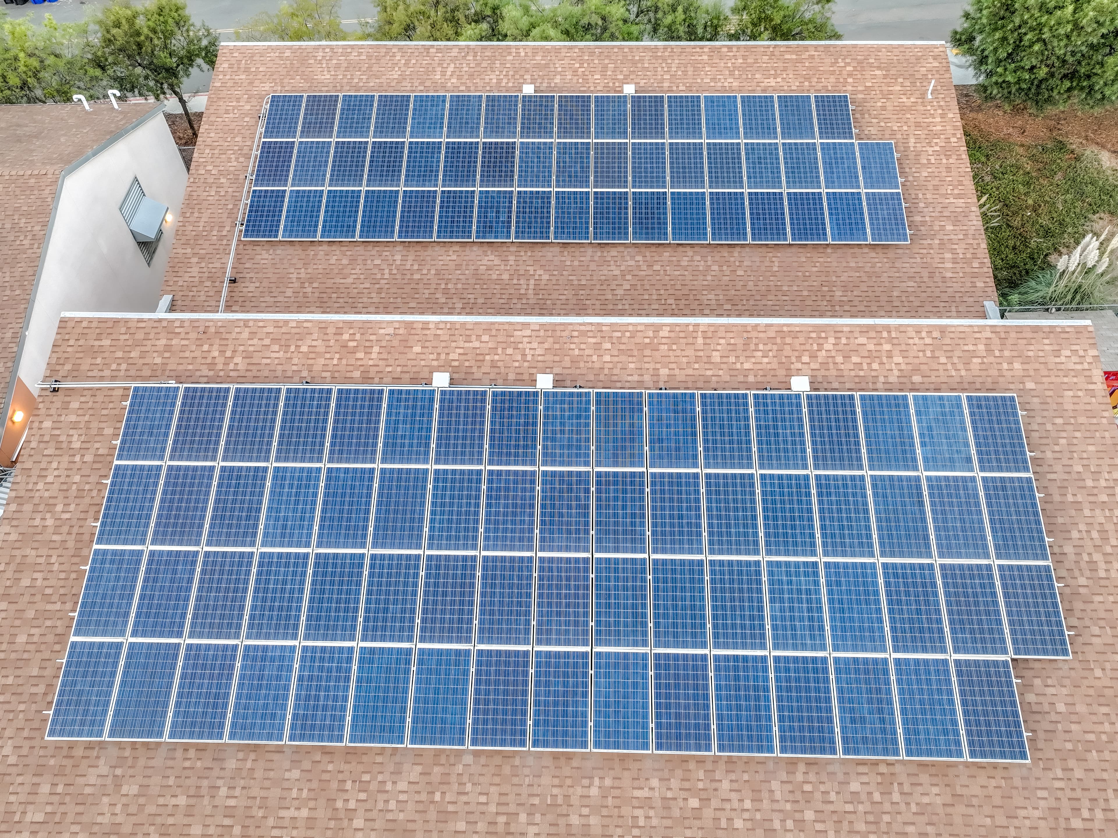 Solar panel array under a clear sky
